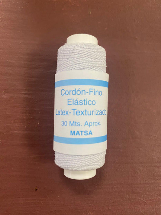 Cordón fino Elástico Latex - texturizado. blanco .