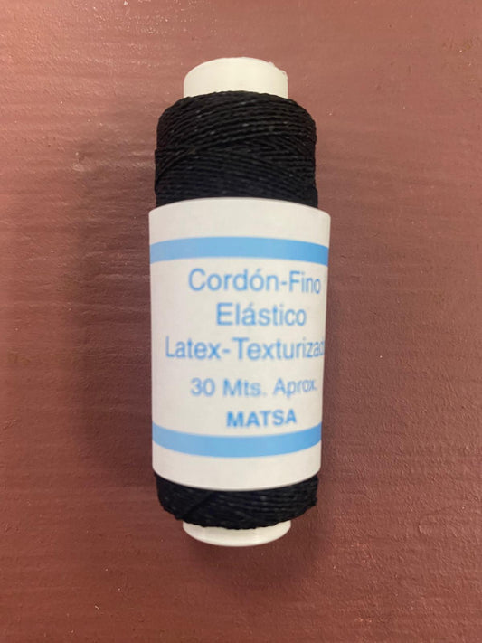 Cordón fino Elástico Latex - texturizado. Negro.